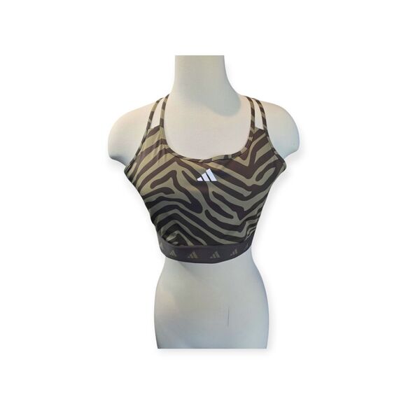 Adidas Hyperglam Tech Fit Zebra Print Sports Bra Size L D-DD Orbit Green - Picture 1 of 6